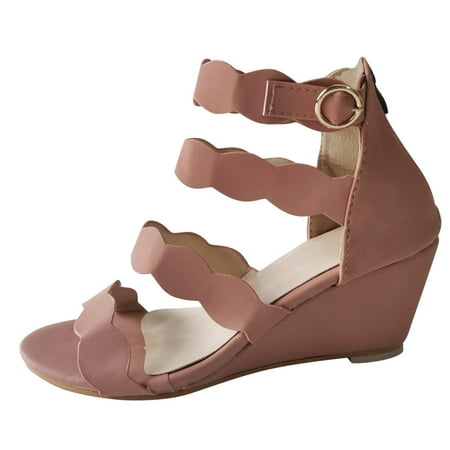 

fvwitlyh Wedge Sandals for Women Women s Bold Buckles Studded Wedge Sandal