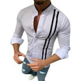thumbnail image 2 of Utoimkio Men's Long Sleeve Stand Collar Shirts Long Sleeve Casual Loose Blouse Tops Cotton Comfortable Breathable Striped T Shirts for Men, 2 of 5