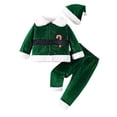 thumbnail image 1 of Disfraz de elfo navideño para bebés, top, pantalón y gorro, ropa navideña para bebés, conjuntos a juego para hermanos, para bebés varones de 18 a 24 meses, 1 of 8