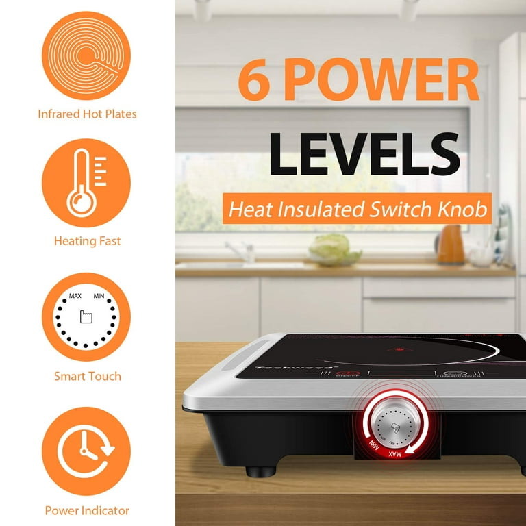 1500W Hot Plate for Cooking Electric Single Burner with Handles 6 Power  Levels