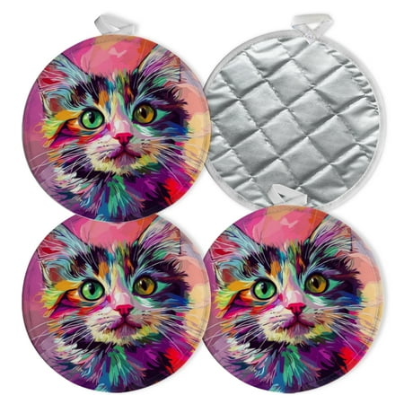 

4 PCS Pot Holders for Kitchen Potholders Sets with Hook for Oven Cooking Baking Pop - Art - Style Kitten With Multicolored Fur