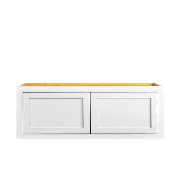 36 " Wide 15" Tall 24" Deep Refrigerator Wall Cabinet Snow White Inset Shaker Double Doors