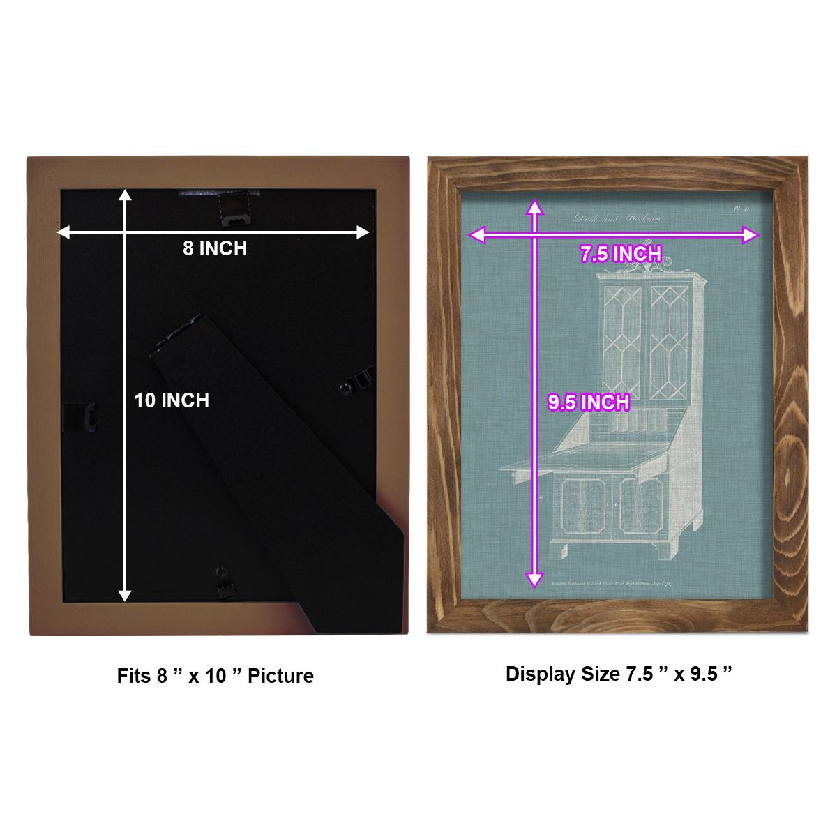 Hepplewhite Desk & Bookcase IV - Framed Print w/glass - Walnut