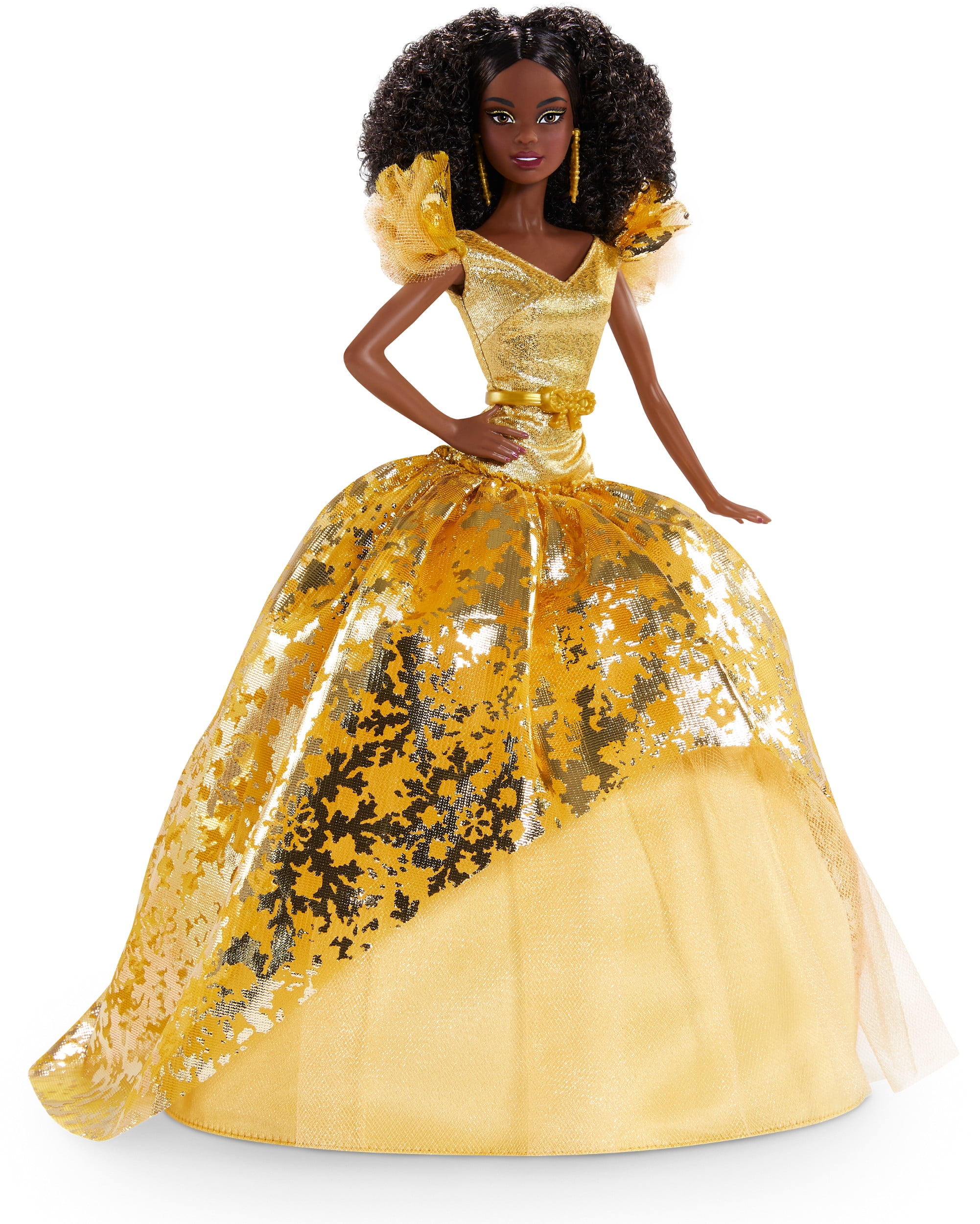 Barbie Signature 2020 Holiday Barbie Doll (12-inch Brunette Curly Hair) in Golden Gown