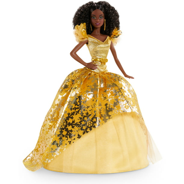 Barbie Signature 2020 Holiday Barbie Doll (12-inch Brunette Curly in Golden Gown - Walmart.com