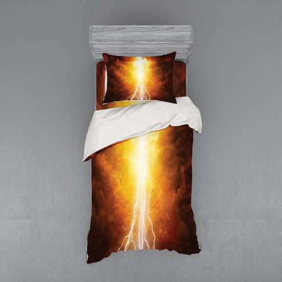 Ambesonne Nature Bedding Set 3 Pcs, Vivid Apocalyptic Day, Twin XL, Yellow Brown