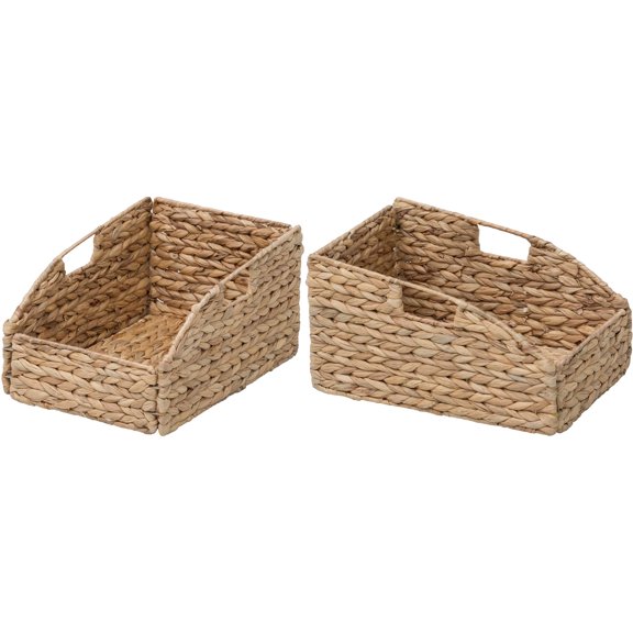 eHemco Trapezoid Woven Hyacinth Wicker Pantry Storage Baskets with Iron Wire Frame, 13.25"x9"x7/3.5", Natural, Set of 2