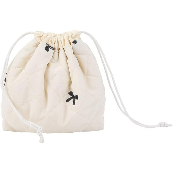 Drawstring Makeup Bag with Canvas Lining Travel Toiletry Bag Beige Bows Makeup Accessories Organizer Case Cosmetic Bag Drawstring Bag Portable Storage Clutch Bags for Women 3.5x7x9.7inch