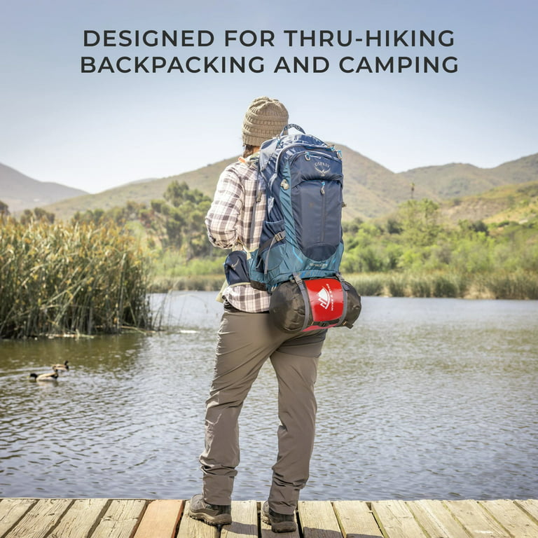 Hyke & Byke Shavano 32 F Hiking & Backpacking Sleeping Bag - 3 Season,  650FP Duck Down Sleeping Bag - Ultralight - Red - 72in - Short 