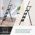 thumbnail image 5 of HBTower 4 Step Ladder with Tool Tray, Folding Step Stool with Wide Anti-Slip Pedal, Sturdy Steel Ladder, Convenient Handrail, Lightweight, Portable Steel Step Stool, Black, 5 of 10