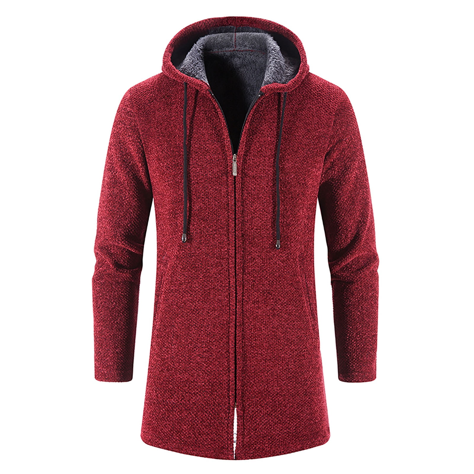 Odeerbi Trench Coats for Men Mid-length Hooded Jacket Windbreaker Solid Solor Casual Anoraks Red