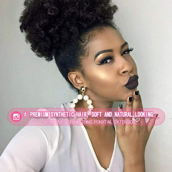 WEIF-Afro Puff Drawstring Ponytail Extension for Black Women, Premium Black 1B# 80gram Short Synthetic Afro Puff Ponytail for Natural Hair,Clip On Kinky Drawstring Curly Ponytail Bun