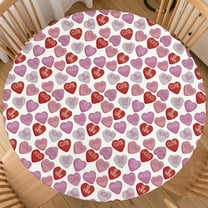 Valentines Day Round Fitted Tablecloth Best for 36"-40" Pink Red Heart Table Cloth Elastic Edge Water-Resistant Washable Love Table Cover for Happy Party Picnic Camping Outdoor Indoor Decor