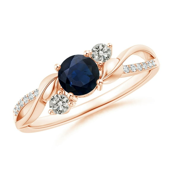 ANGARA Natural Sapphire and Diamond Twisted Vine Ring in 14K Rose Gold for Women (Size-5mm) | September Birthstone, Birthday, Anniversary, Jewelry Gift for Women | Natural Blue Sapphire Ring