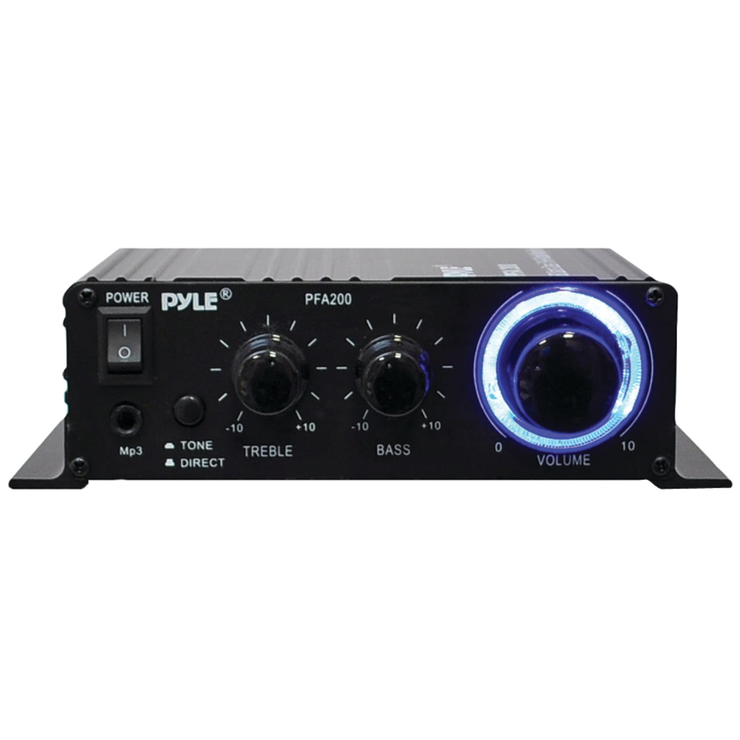 PYLE PFA200 - Home Mini Audio Amplifier - 60W Portable Dual Channel Surround Sound HiFi Stereo Receiver w/ 12V AC Adapter, AUX, MIC IN, Supports Smart Phone, iPhone, iPod, MP3 For 2-8ohm Speakers