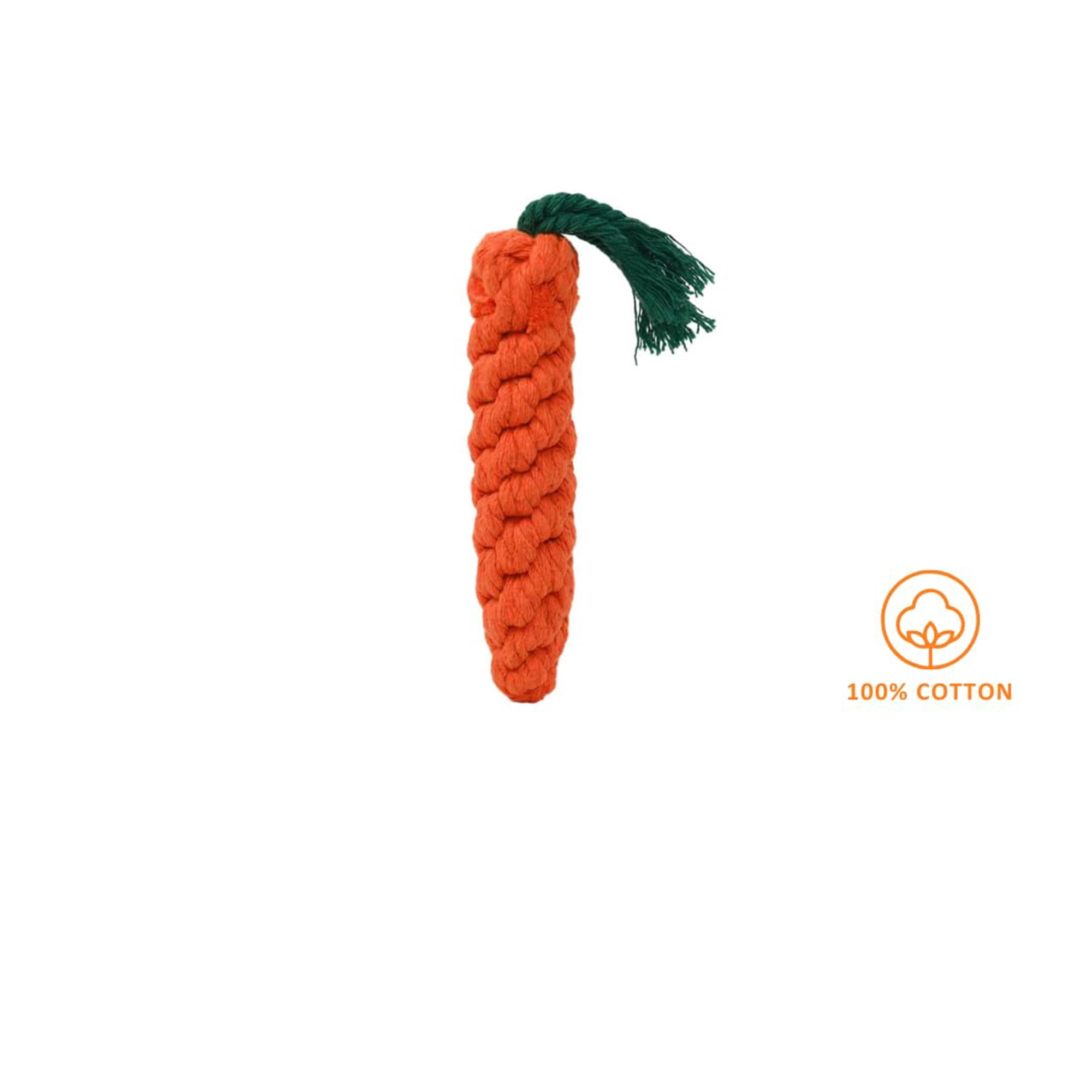 Carrot dog toy, handmade eco friendly cotton rope chew toy for puppies and cats, durable natural non dyes, perfect for teething and aggressive chewers, calming emotional support pet toy, orange