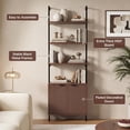 thumbnail image 5 of 3 Tier Walnut & Black Ladder Shelf with Storage Cabinet, Modern Ladder Bookshelf with Fluted Door, Wall Mount Bookcase with Metal Frame, Display Shelves for Living Room, Bedroom,Bathroom, Home Office, 5 of 7