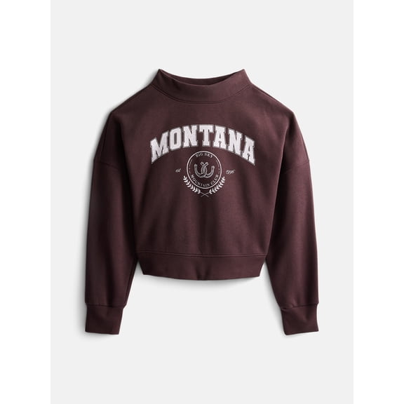 Weekend Academy Girls Mock Neck Graphic Fleece Sweatshirt, Sizes 4-18