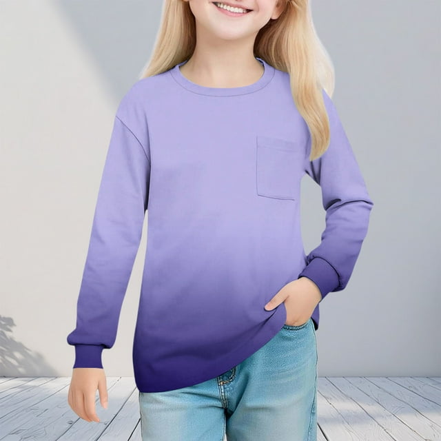 hengsof T-Shirts Décontractés à Manches Longues pour Enfants, Chemises Amples et Douces avec Poche et Contraste