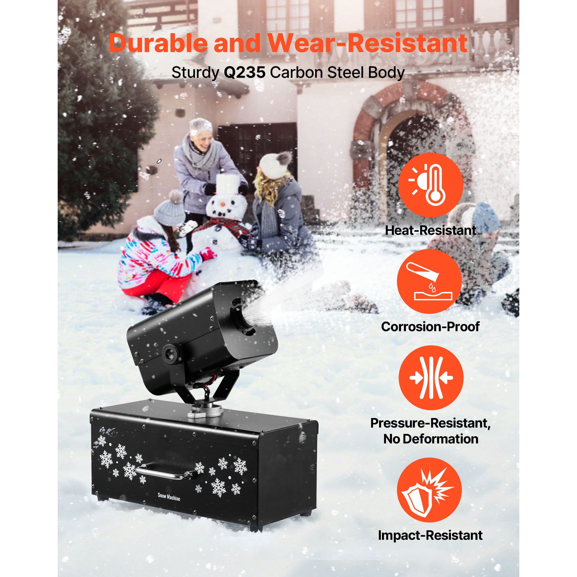 KFFKFF 1200W Snow Machine Oscillating Snowflake Effect Machine for Holiday Events & Weddings SPCC Cold‑Rolled Steel 15.75"×10.24"×14.96" Black