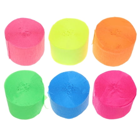 LOLIPPYY 6-Pack Neon Party Fans with Crepe Paper Streamers, Assorted Glow in The Dark Colors for Festival Decor