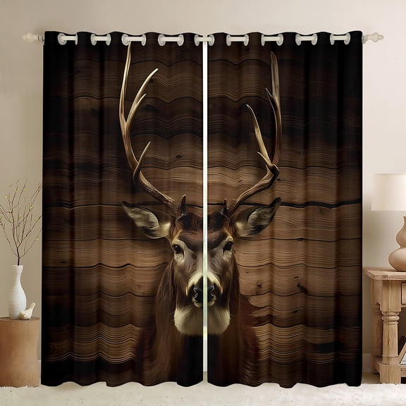 Homewish Wildlife Deer Black Out Curtains For Kids Children Teens,Woodland Animal Curtains Pack of 2 (42x63 Each),Lodge Cabin Bedroom Curtains,Luxury Bedroom Decor