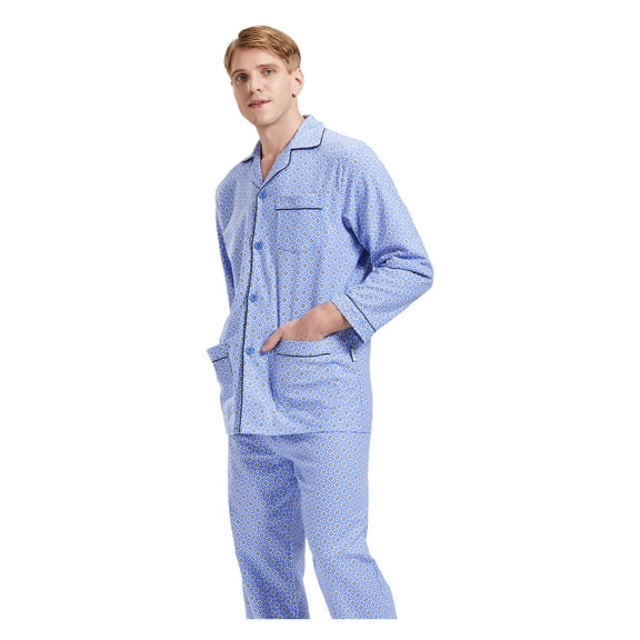 GLOBAL Men's Pajamas Sets 100% Cotton Flannel Sleepwear Long-Sleeve Top & Bottom