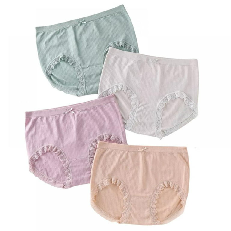 Xmarks Womens Nylon Lace Trim Underwear High Waist Breathable Soft Stretch  Full Coverage Brief Panty(4-Packs) 