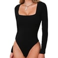 thumbnail image 1 of Body de Mujer con Cuello Cuadrado, Corta y Larga, Estilo Camisa, Top Ajustado Negro S, 1 of 10