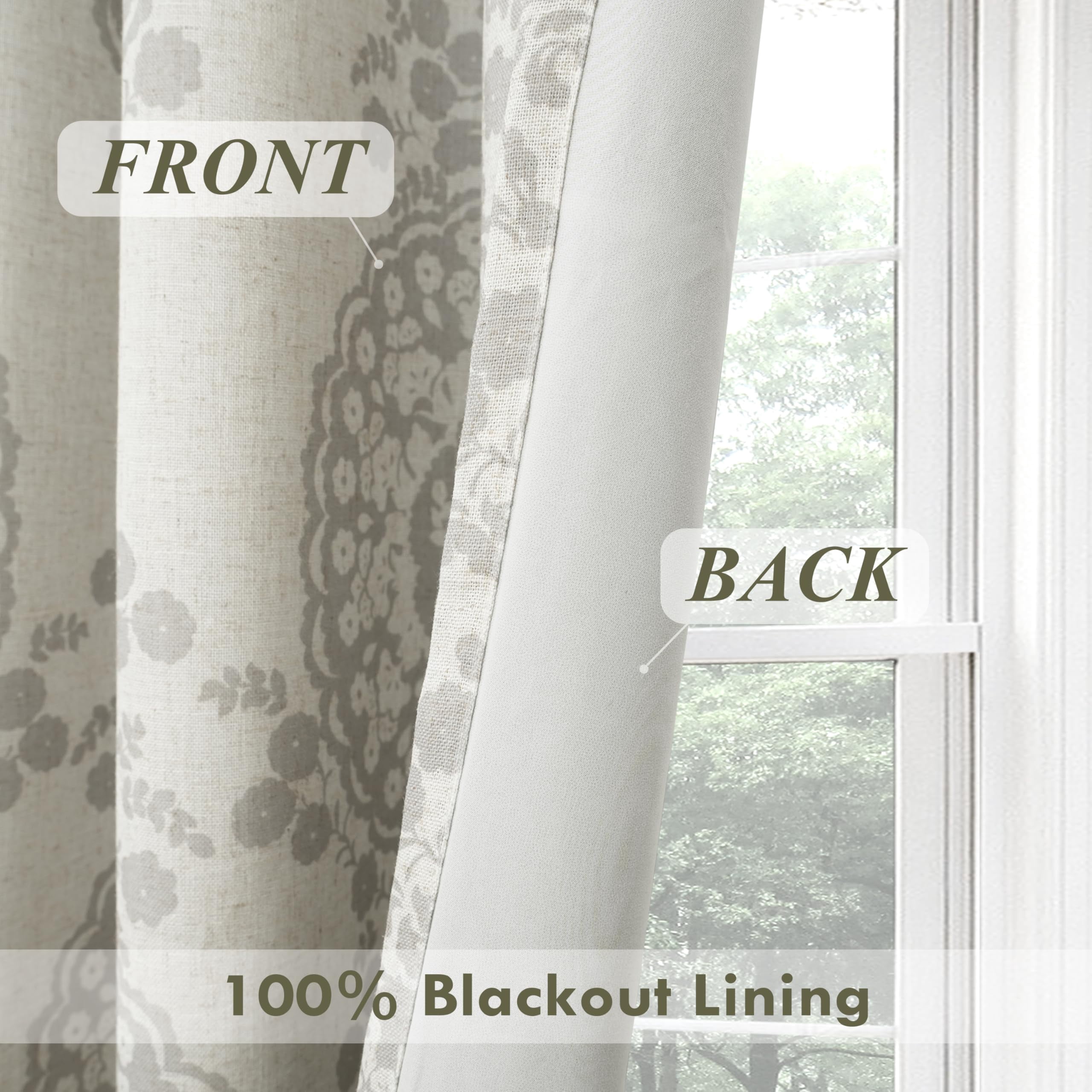 DriftAway Damask Curtains Gray Room Darkening Curtains for Bedroom 84 inch Grommet Thermal Drapes for Living Room French Country Farmhouse Medallion Damask Window Treatments 2 Panels Linen Gray