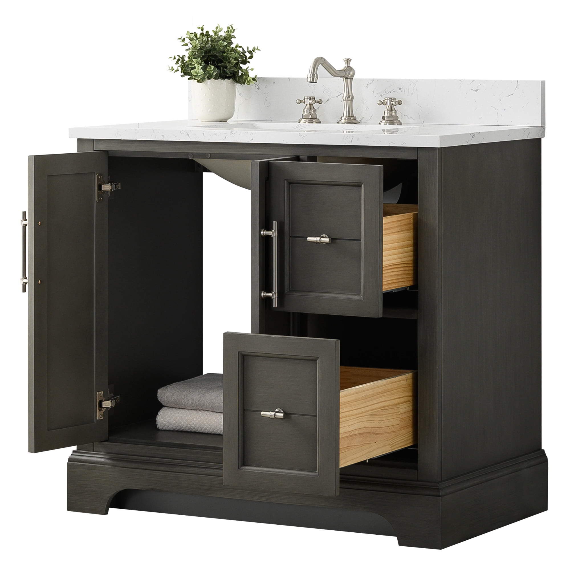 Vanity Art 36 x 22 x 34 in. Single Sink Bathroom Vanity with Quartz Top & Backsplash, Silver Grey