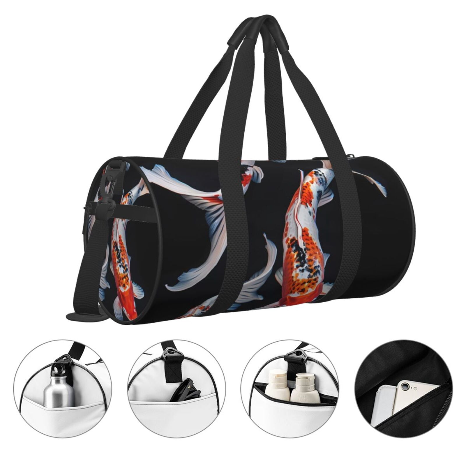 Vsdgher Tricolor Koi Fish Trio 45L Foldable Duffel Bag, Sports Gym Bag,Overnight Bag, Portable Weekender Bag for Airplanes
