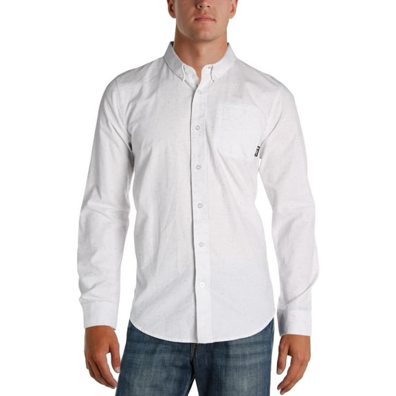 LRG Mens Zuma Speckled Long Sleeve Button-Down Shirt White M