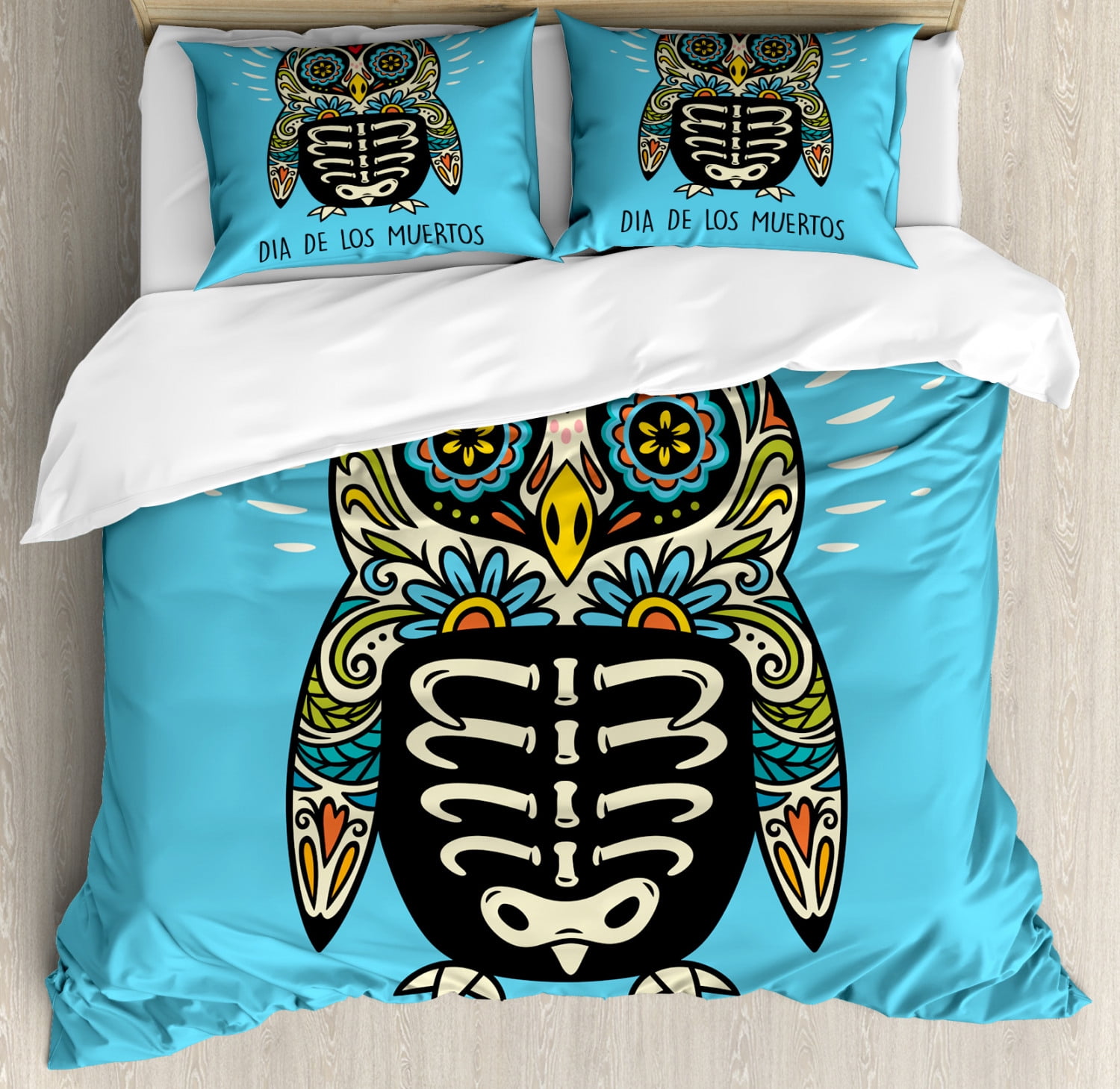Sugar Skull Skeleton Girly Floral Pirate Pattern Print Duvet Cover Bedding Set