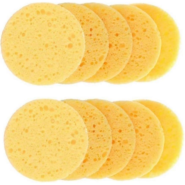 10pcs Facial Cleaner Sponge, Compress Puff Sponge, Facial Wash Pad, Exfoliator Cleansing Natural Cellulose Sponge, Makeup Remover Tools