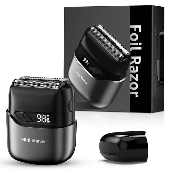 Nogroa Electric Razor for Men, Portable Mini Foil Shaver with 2 Floating Blade IPX7 Waterproof LED Display USB-C Rechargeable Small Cordless Beard Trimmers for Home Travel, Black