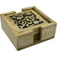 thumbnail image 2 of Store Indya Set of 4 Wooden Square Coasters with Holder for Tea Coffee Beer Wine Glass Drinks, Black Finish & Flower Carving, Tabletop Protection Perfect Coasters Fits Any Size of Drinking Glasses, 2 of 5