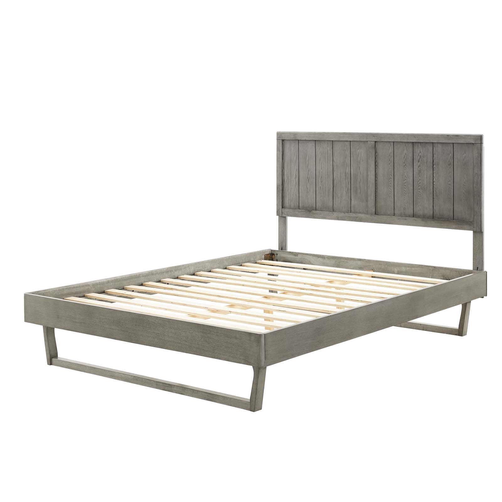 Platform Bed Frame, King Size, Wood, Grey Gray, Modern Contemporary Urban Design, Bedroom Master Guest Suite