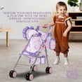 thumbnail image 5 of Dolls To Play Baby Doll Stroller with Canopy and Storage Basket, Foldable Toy Doll Buggy Carriage with Travel Diaper Bag, Purple, 5 of 6