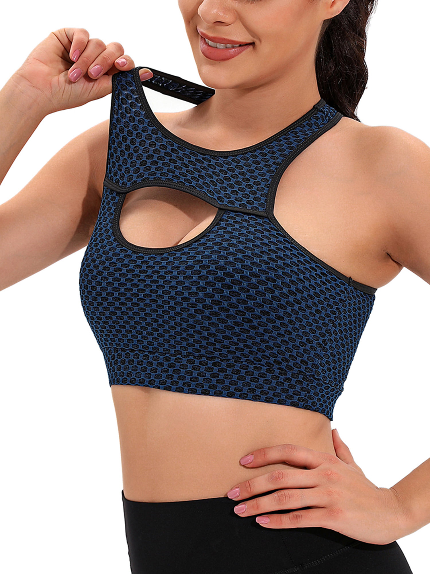 FUTATA Racer Back Design Seamless Sports Bra, Women's Yoga Bra Sexy Cutout  Cropped Crop Top, Medium Support Workout Fitness Running Sportswear with  Removable Pads 