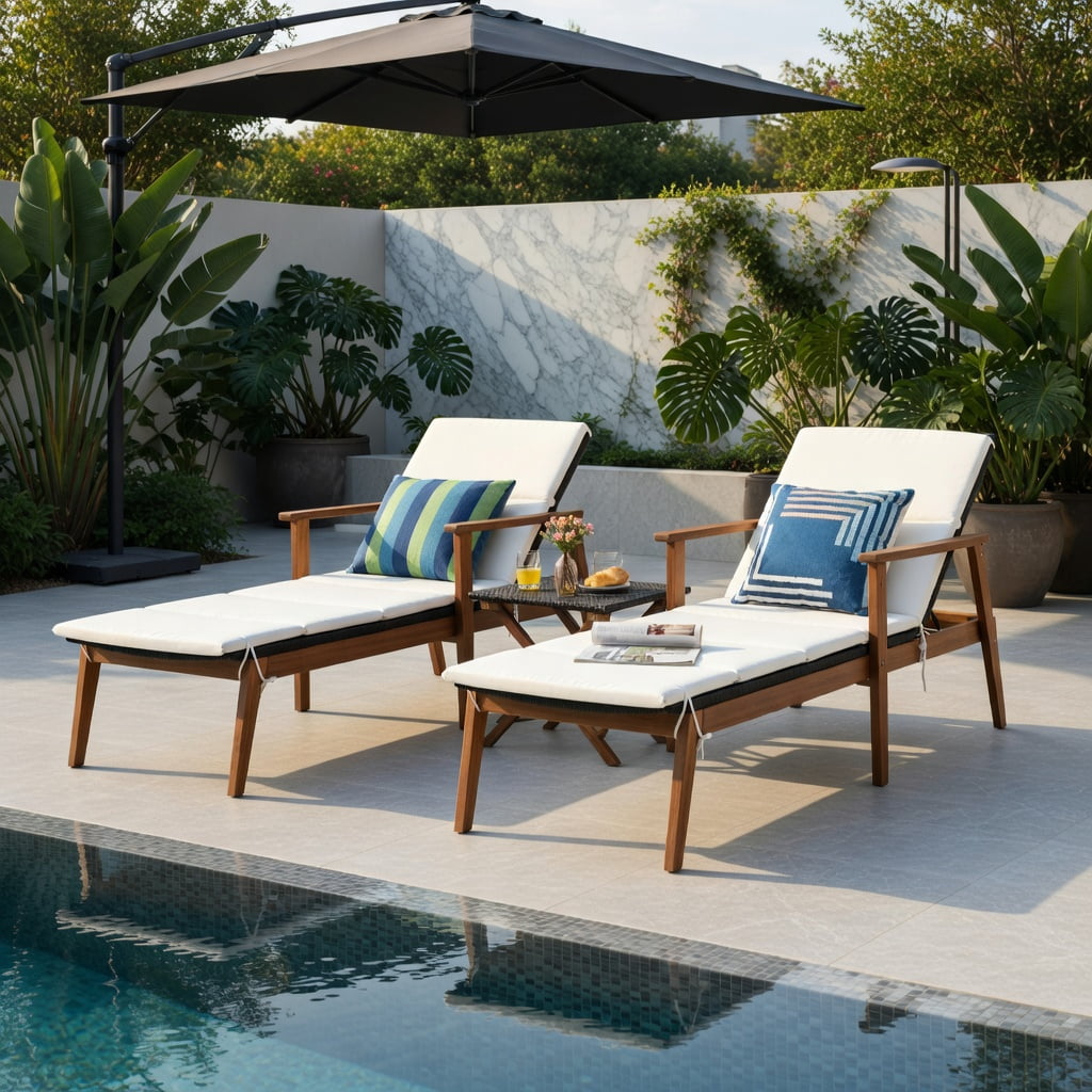 Hommoo 3-Piece Outdoor Rattan Lounge Chair Set with Foldable Side Table, Adjustable Reclining Patio Seating for Deck, Pool & Backyard, White