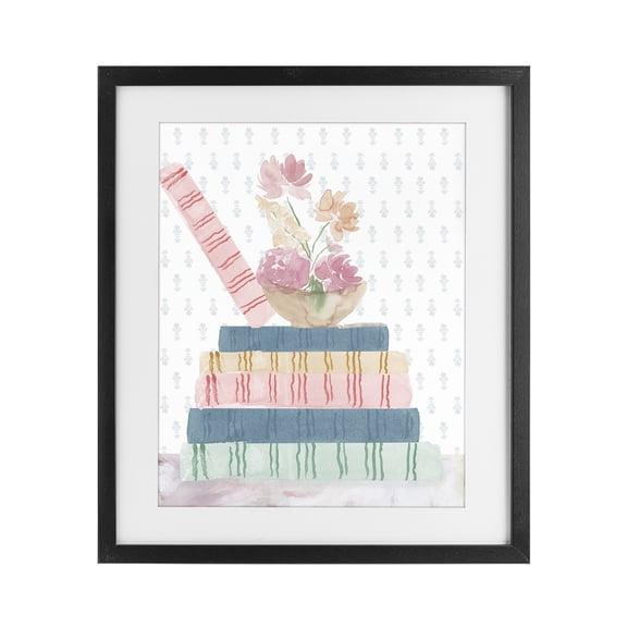 Stupell Industries French Country Pastel Flowers And Books Black Framed Print Under Glass, 13 x 16, by Lucille Price