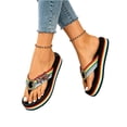 thumbnail image 4 of pwidon Women's Platform Wedge Flip Flops Thong Open Toe Rhinestone Star Decor Rainbow Strap Beach Walking Casual Sandals Black 5.5, 4 of 5