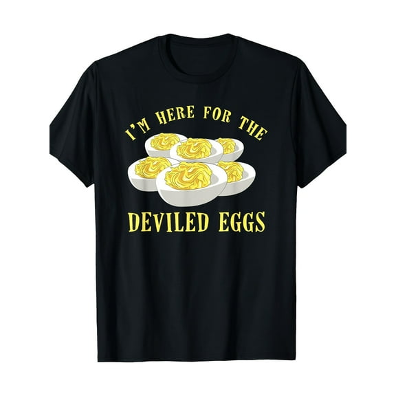 Deviled Egg Graphic T-Shirt, 100% Cotton, Crew Neck, Slight Stretch, Knit Fabric, Regular Fit, with Applique, for Sports & Casual Wear, Four Seasons Top for Adults