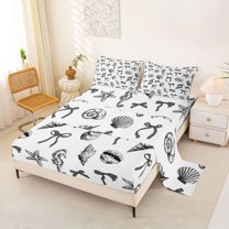 jejeloiu Cute Bow knots Queen Sheet Sets,Ocean Sealife Starfish Bed Set For Girls Kids 4pcs