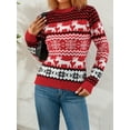 thumbnail image 2 of Liacowi Women and Men Christmas Knitted Sweater Long Sleeve Elk Snowflake Print Pullover Retro Jumpers Tops Fall Loose Knitwear for Adult＆Juniors＆Teen, 2 of 9