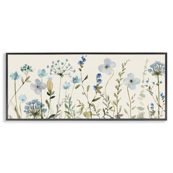 Stupell Industries Soft Blue Botanicals Garden Floral Painting Black Framed Art Print Wall Art, 24 x 10
