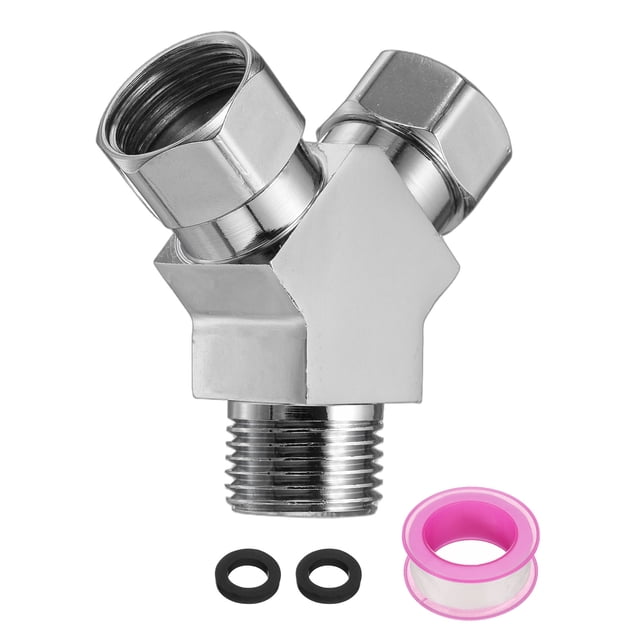 Válvula de desvío de ducha G1/2'' 3 vías adaptador de bidet de acero inoxidable con fitting en T de manguera y cinta de politetrafluoroetileno y junta 65mm plata