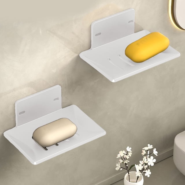 LSLJS Soap Box Wall Mounted Perforated Home Bathroom High-End Drainage Soap Storage Rack Bathroom Storage Box Stainless Steel 2 Sets, Home Accessories