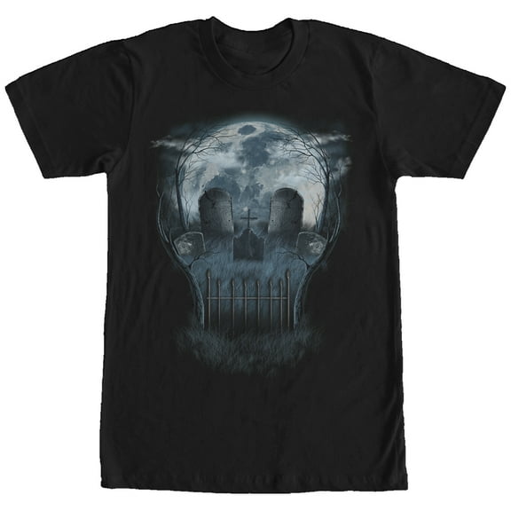 Men's Lost Gods Halloween Skull Graveyard Face  Graphic Tee Black 2X Large